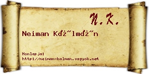 Neiman Kálmán névjegykártya